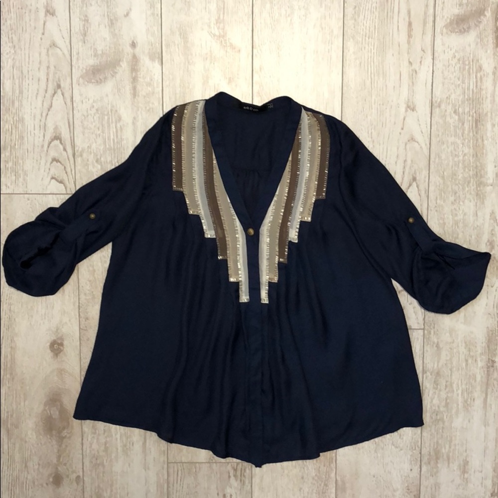 ark&co. Embellished beaded navy blouse S